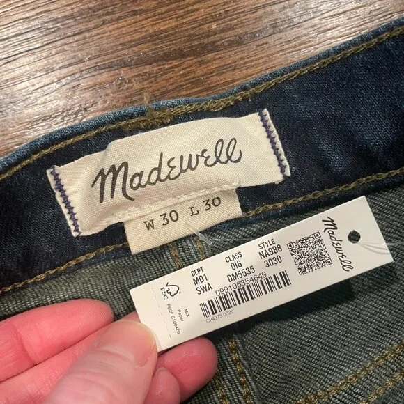 NWT Madewell Men's Sz 30x29 (30x30 tag) Skinny Jeans in Stratford Wash Dark NA98